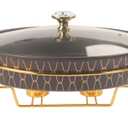 11" x 7.5" Ceramic Oval Casserole Dish with Glass Lid and rack, 40 OZ Serving Soup Tureen,Chafing Dish for Buffet, Family Food preserve Tray, Catering Casserole for Party Style, Black