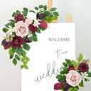 Wedding Decor (Pack of 2) Welcome Sign Flower Backdrop Garland for Ceremony Reception Wall Easel Home Decoration Entryway Faux Outdoor Board Head Table Decor (Burgundy & Dusty Rose)