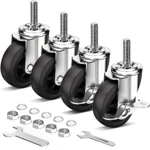 Climberer 2-inch Heavy-Duty Casters, Set of 4 with Mirror-Finish Chrome Plating, 3/8"-35mm Threaded Stem, Quiet Swivel Locking Wheels, Gray