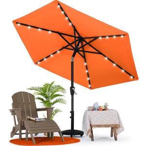 MASTERCANOPY 7.5FT 6Ribs Patio Umbrella with 32 Solar LED Lights, Outdoor Market Umbrella with Tilt & Crank, UV Protection & Fade Resistant Fabric, Easy Set-Up for Garden, Deck, Pool (Orange)