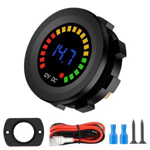 Linkstyle Battery Meter, Waterproof 12V Voltmeter Gauge, LED Digital Display Voltage Gauge, Round Voltage Meter for Marine Car Motorcycle Truck Boat RV (Short Body 1pcs)