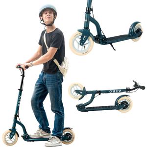 AERO MOBILITY Kick Scooter for Kids 6+, Teens & Adults | Light Up Wheels, Hand Brake, Rubber Deck Mat & Shock Absorption | Foldable & Height Adjustable