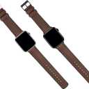BARTON WATCH BANDS- Black Leather and Rubber Hybrid - Choose Color & Size - Compatible with All Apple Watches (Ultra, SE, 8, 7, 6, 5, 4, 3, 2, 1) - 38mm, 40mm, 41mm, 42mm, 44mm, 45mm, 49mm (Walnut Brown Leather (Stainless Steel Buckle))