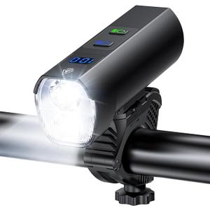 Super Bright LED Bike Light for Night Riding, Aluminum Alloy Bike Headlight USB Rechargeable, 5+5+3 Modes, 5000mAh Type-C Reverse Charging, Waterproof Bicycle Front Lights, 360° Rotatable Bracket