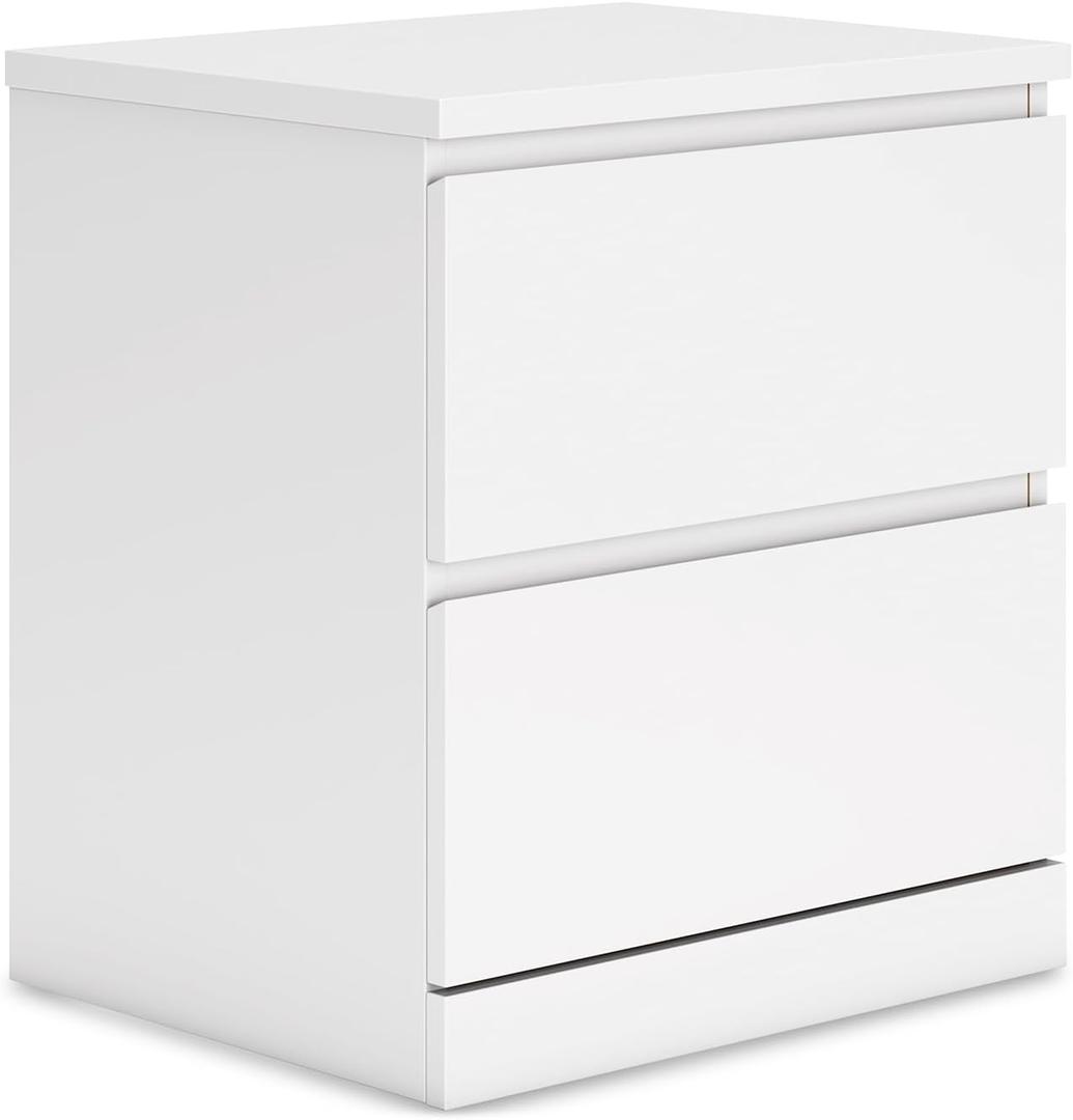 Signature Design by Ashley Onita Nightstand, Modern White Nightstand with 2 Smooth-Gliding Drawers, Wood Bedroom for Bedside Storage, Minimal Hardware-Free Design, Solid White Finish