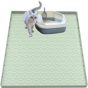 Cat Litter Mat, Silicone Large Cat Litter Trapping Mat for Litter Box - 31x22 in, Waterproof & Non-Slip, Durable & Easy Clean, Green