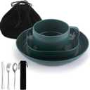 Camping Utensils Set, ReaNea Camping Plates and Bowls Set with Coffee Mug, Travel Cutlery Set Include Spoon, Fork, Knife for Home, Poolside, Outdoor, Picnic, Camp