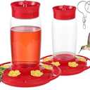 2-Pack Plastic Hummingbird Feeder - 22oz Leakproof Outdoor, 6 Bee-Proof Ports with Ant Moat, Wide Mouth Easy Clean, Hanging Hook for Trees or Decks (Red)
