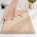 Small Bathroom Rug 17x24 Non Slip Beige Fluffy Bath Mat for Bathroom Floor Washable Plush Luxury Bath Rug for Tub Soft Shaggy Absorbent Shower Mat