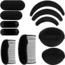 11 Pieces Hair Bump Sponge Volume Hair Bases Set Bump It Accessory for Volume Insert Styling Tools up Combs Clips Sponge Bun Updo Accessories for Women DIY Hairstyles(Black)