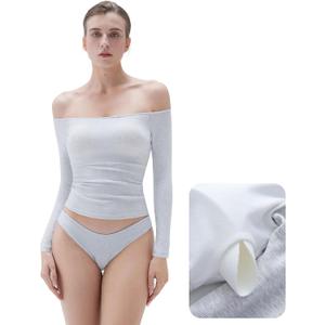 SUUKSESS Women Padded Off The Shoulder Tops Ribbed Long Sleeve Shirts Fall Basic, Small