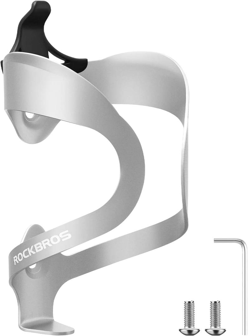 ROCKBROS Lightweight Sturdy Alloy Aluminum Bike Water Bottle Cage - Road & Mountain Bike Cup Holder (A5 - Silver)