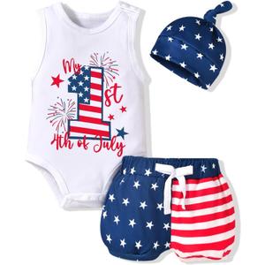 Aalizzwell Baby Boys Summer Clothes Sleeveless Bodysuit Shorts Outfit (3-6 Months, American Flag Blue)