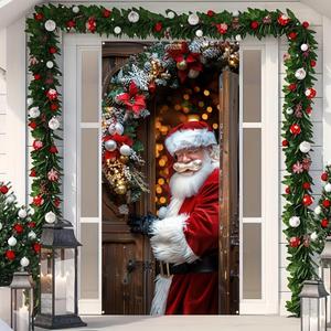 2 x BlissYard Christmas Door Cover 71x35 Santa Claus Hanging Door Banner Holiday Front Door Decoration Winter Porch Backdrop Outdoor Christmas Door Cover for Home Party Photography Background