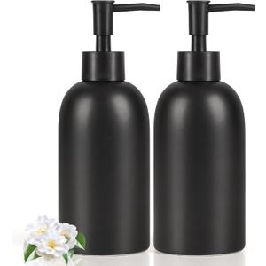 Natheeph 14OZ Ceramic Soap Dispenser Ceramic Soap Pump Dispenser Can Fill Liquid for Bathroom/Kitchen (2PC Black)