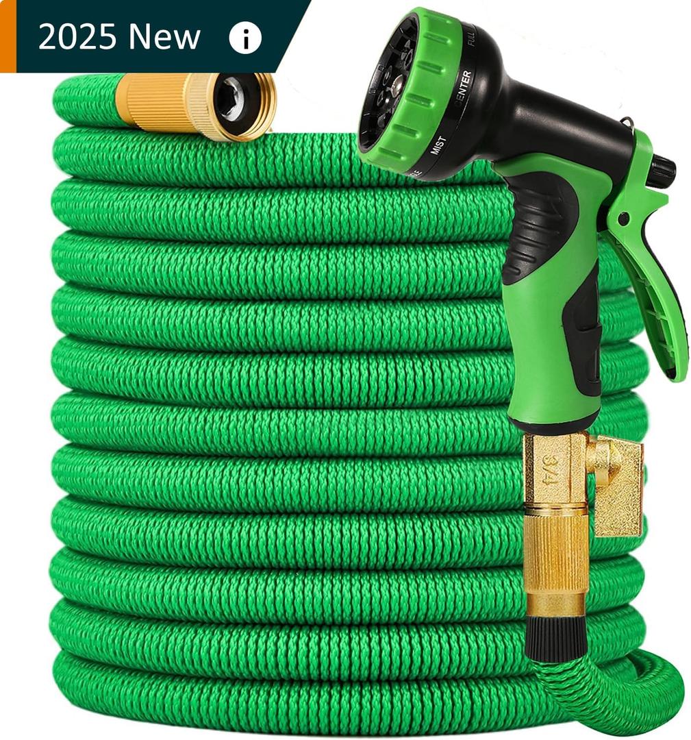Expandable Garden Hose 75 ft, 2025 New Flexible Water Hose 75ft with 10 Function Spray Nozzle, 3/4" Leakpoof Solid Brass Fittings, Expanding Double Latex Core, Lightweight, No Kink, No Tangle