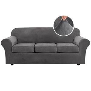 H.VERSAILTEX 1 Pieces Thick Velvet Sofa Covers Couch Covers for 3 Cushion Couch Sofa High Stretch Slipcovers Furniture Protector Form Fit Luxury Couch Cover for Dogs Width Up to 90 Inch(Sofa,Grey)