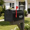Mailbox for Outside,Black Metal Mail Box,Post Mount Outdoor Mailboxes | Mailbox for House Outside With Tools,Screws,Number Stickers,Red Flag,Medium Capacity,Galvanized Steel,Waterproof,20x 8.7x6.7