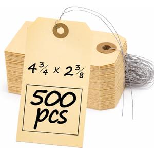 Perco Manila Shipping Tags with Metal Wires  Large Durable Blank Paper Tags 4 x 2  Ideal for Labeling and Inventory Use  Box of 500