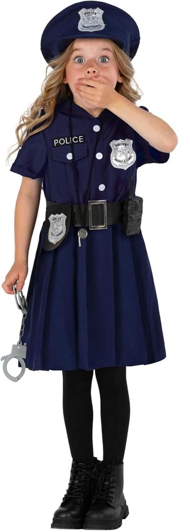Morph Police Officer Costume For Girls, Cop Costume For Girls, Girl Police Officer Costumes Blue, Kids Halloween Costumes (3-4 Years)