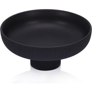 Modern Large Black Decorative Bowl - Ribbed Black Fluted Pedestal Bowl , Multi-Functional Fruit Bowl, Key Bowl, Candy Dish, Ideal for Entryway Table, Kitchen Counter, Living Room, Coffee Table Decor