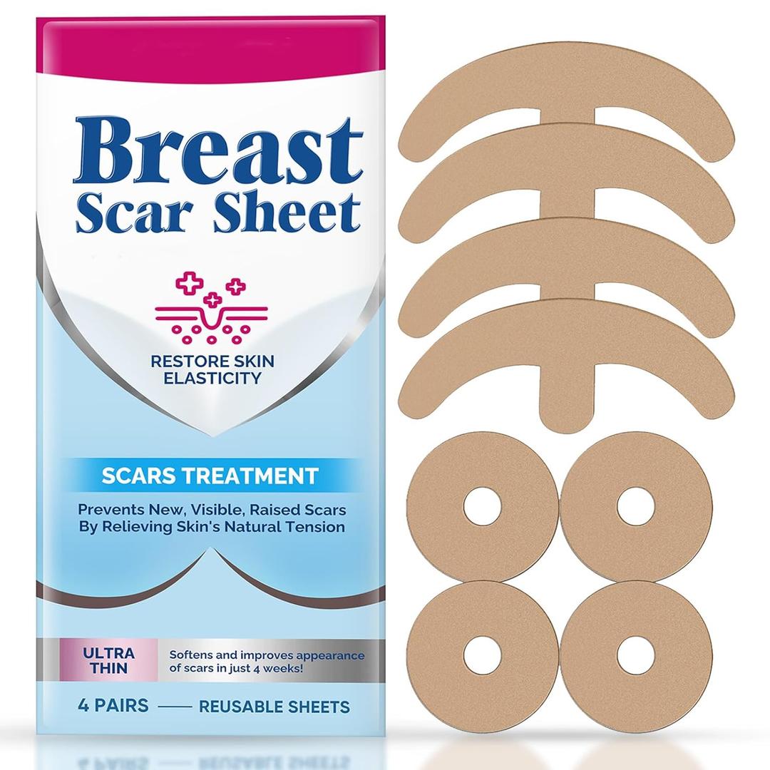 Silicone Scar Sheets, 8 Pcs Medical Grade & Reusable Breast Silicone Scar Tape for Surgical Scars (8 Count (Pack of 1))