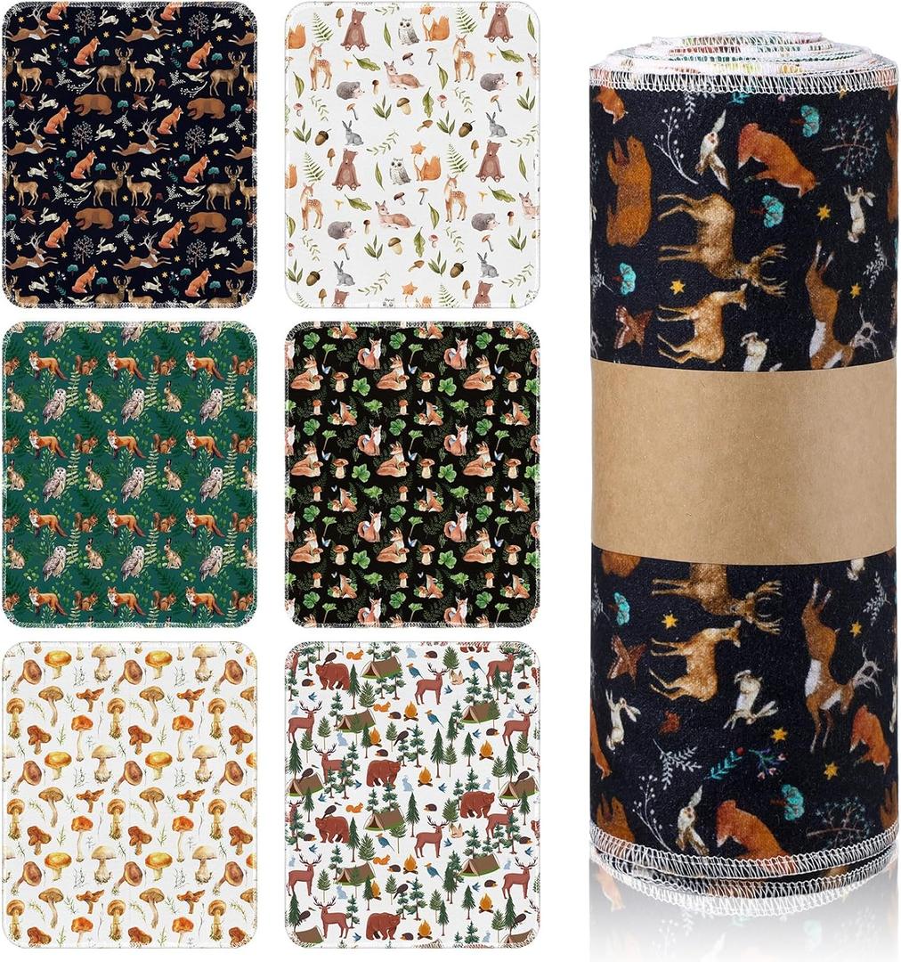 Redbaker 30 Pcs Reusable Paper Towel Paperless Towel with Cardboard Roll Reusable Cloth Paper Napkins for Kitchen Washable Napkins Fit on All Holder Roll Home Household Clean(Animal,10 x 12 in)