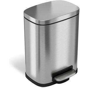 iTouchless SoftStep 1.32 Gallon Small Step Pedal Trash Can, Stainless Steel, 5 Liter Bathroom Garbage Bin, Removable Inner Bucket, Soft and Silent Open and Close