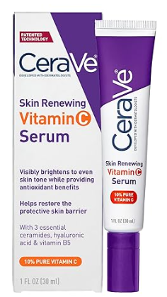 CeraVe Vitamin C Serum with Hyaluronic Acid, Skin Brightening Serum for Face with 10% Pure Vitamin C, Fragrance Free, 1 Fl. Oz