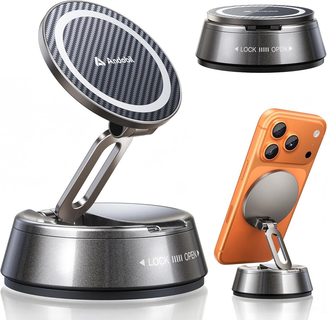 andobil 2026 Upgrade for Magsafe Car Mount [Strongest Suction & Magnet] Vacuum Magnetic Phone Holder for Car 360 Adjustable Car Cell Phone Holder Mount for iPhone 17 Pro Max 16/15/14/13/12 (Matte Gunmetal)