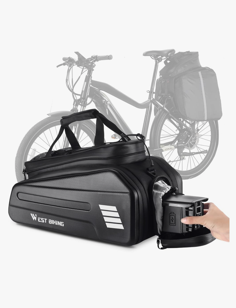 Ebike Battery Bag - Hard Shell E Bike Rack Bag, 30L Electric Bicycle Rear Rack Bag, Multifunction Large Pannier for Bicycle, Electric Bike Rear Seat Bag Bike Trunk Bag (BLACK1)