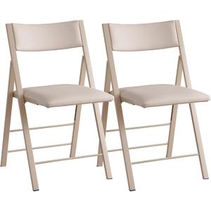 Folding Chairs with Cushion 2 Pack - Heavy Duty Steel Frame Foldable Dining Chairs, Waterproof Leather Indoor Outdoor Comfortable Folding Chairs for Home, Conference Rooms, Weddings, Events (Wood), 18.3"L x 1.37"W x 34.5"H