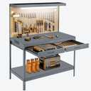 Work Bench, A3 Steel Garage Storage Workbench with Drawers Pegboard 600LBS Capacity Work Tool Bench, Workbench for Garage Workshop Basement, Work Table Light Gray