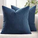 MIULEE Winter Pack of 2 Corduroy Soft Soild Decorative Square Throw Pillow Covers Set Cushion Cases Pillowcases for Sofa Bedroom Couch 18 x 18 Inch Navy Blue