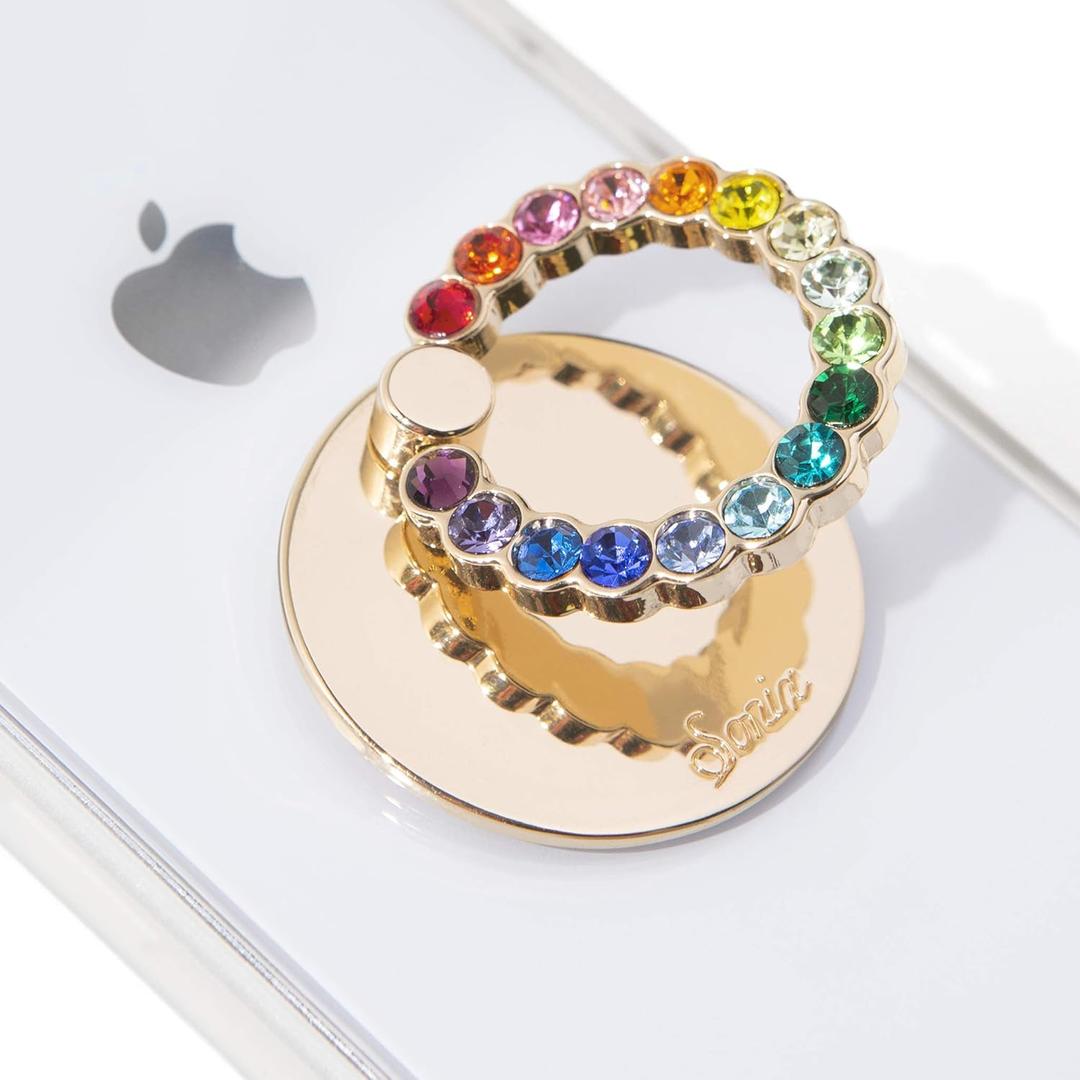 Sonix Embellished Crystal Rhinestone Phone Ring and Stand (Gold, Rainbow)