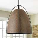 3-Light Socket Large Pendant Light Over Dining Table 12in Farmhouse Dome Pendant Light for Kitchen Island Walnut Wood Printed Ceiling Pendant Lighting with Adjustable Pendant Rod (10" Wood Black)