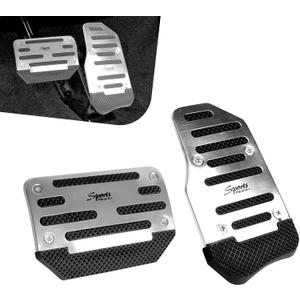 2 PCS Car Pedal Covers, Aluminum Alloy Brake Throttle Clutch Pedal Covers Kit, Non-slip Treadle Protector Set, Universal Car Interior Accessories (Silver)