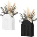 2 Pack Black and White Wooden Wall Vase for Dried Flowers & Pampas Grass, Boho Farmhouse Wood Flower Wall Decor for Bathroom & Living Room, Hanging Planter