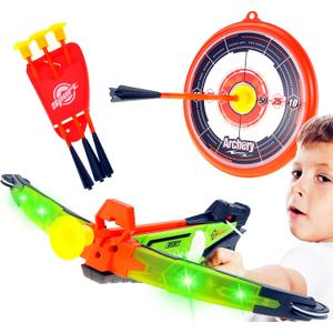 PowerTRC Light Up LED Toy Crossbow Set for Kids | Archery Set with Suction Cup and Arrows and Target | Fun Indoor and Outdoor Game for Kids