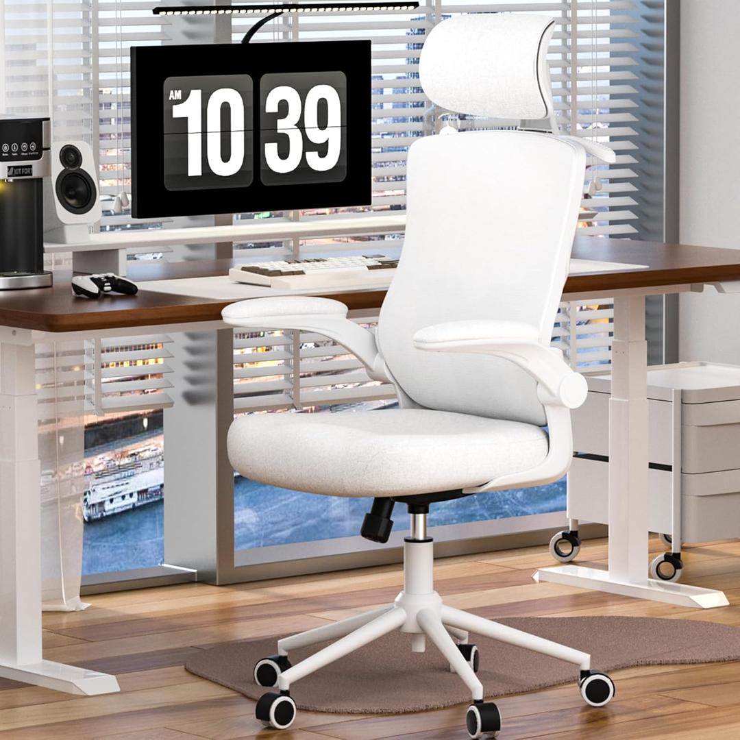 Ergonomic Office Chair, High Back Mesh Desk Chair with Molded Foam Cushion, Adjustable Headrest, Lumbar Support, Lock Function (All White)