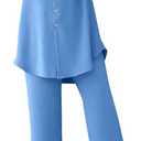 ODIZLI Muslim Long Sleeve Blouse Wide Leg Pants Suits Autumn Solid Abaya Women Matching Sets 2PCS Tracksuits Turkey Kaftan (Blue, M)