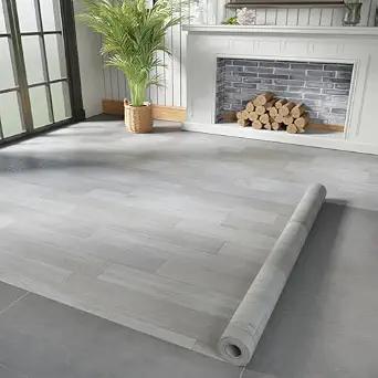 Oxdigi Vinyl Flooring Roll 107 sq.ft | 3'4"W x 32'10"L, PVC Leather-Like Linoleum Floor Covering, Waterproof Durable Heavy Vinyl, Easy to Install with Tape, Removable- No Adhesive Backing, Grey Oak