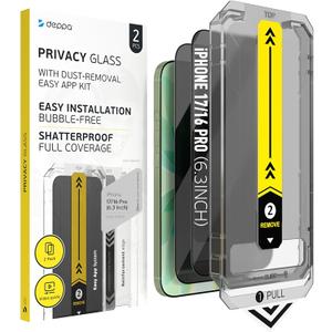 Deppa | 2-Pack | Privacy Screen Protector for iPhone 17/ iPhone 16 Pro (6.3") with Smart Installation Tray | Dust & Bubble-Free | 9H Tempered Glass | Full Coverage | Easy Install