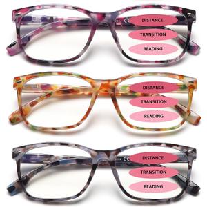 Progressive Multifocus Reading Glasses for Women, Pattern Print Blue Light Block Stylish Ladies Computer Readers