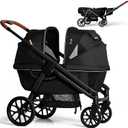 Wagon Stroller for 2 Kids, All-Terrain with Removable UV-Protection Canopy , Adjustable Push/Pull Handle, Snack Tray & Cup Holders, Perfect for Baby and ToddlerBlack)
