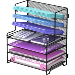 7 Tier Desk File Organizer, Letter Tray Paper Organizer, Metal Desktop Organizers and Accessories for Study and Workspace, for Home Office, Black