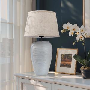 19.3" White Streak Ceramic Pot Table Lamp,Ceramic Decorative for Home Decor,Desk,Bedside Table,Bedroom, Living Room,TL02