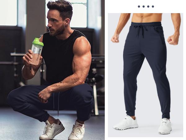 Aolesy Men's Joggers Sweatpants with Zipper Pockets Fleece Athletic Gym Winter Warm Pants for Workout, Running, Golf Navy Blue, Large 