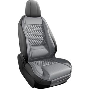 Premium Perforated Napa Leather Car Seat Covers Semi Universal Fit with Lumbar Support, Storage Bag for SUV Sedan Truck (Gray, Front Row Single seat)