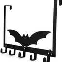 BOXOB Gothic Bat Over The Door Hooks, Black Gothic Theme Bathroom Towel Holder with 5 Hooks Door Mount for Halloween Decorations Supply